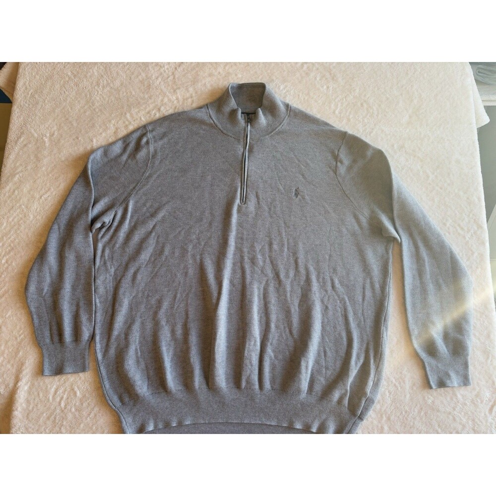 Polo Ralph Lauren Sweater 😁Adult 3XL Tall Gray Pony 1/4 Zip Pullover